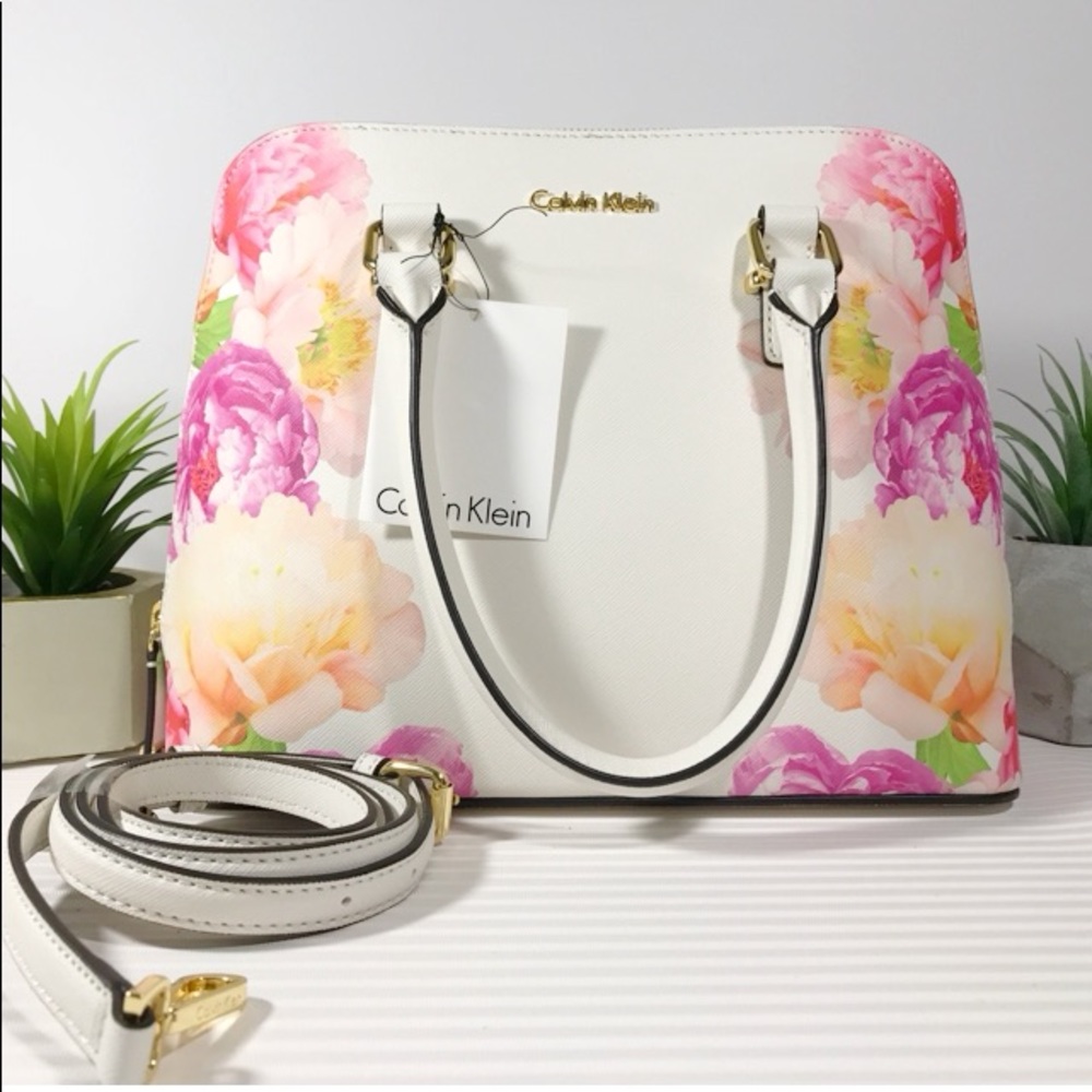 NWT Calvin Klein Josie Floral Saffiano Satchel